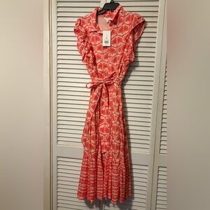 Crown & Ivy Orange Pink Ruffled Wrap Sundress